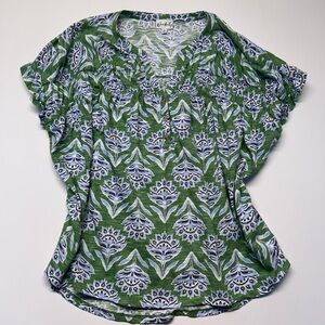 Wonderly Green and White Floral Cotton  Blouse